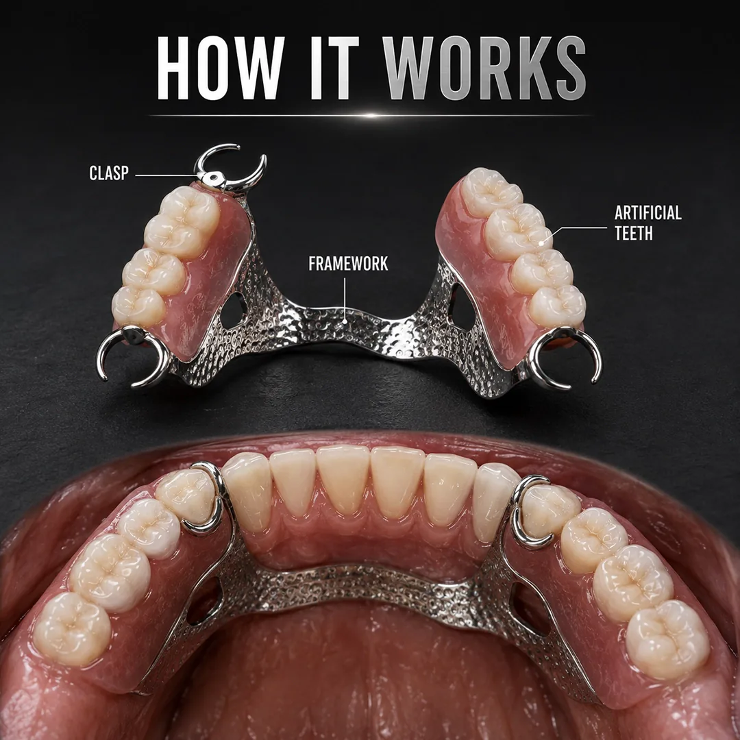 How do partial dentures stay in place